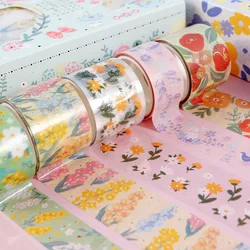 Ensemble d'autocollants Washi en PET 13 pièces, bande de masquage à fleurs Kawaii, plante mignonne, papeterie décorative pour Journal agenda à faire soi même 