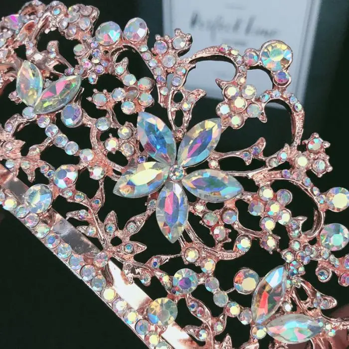 FORSEVEN Vintage Handmade Wedding Bridal Jewelry Tiara Flower Shape Crowns Birthday Party Rhinestone Tiara Hair Accessories JL