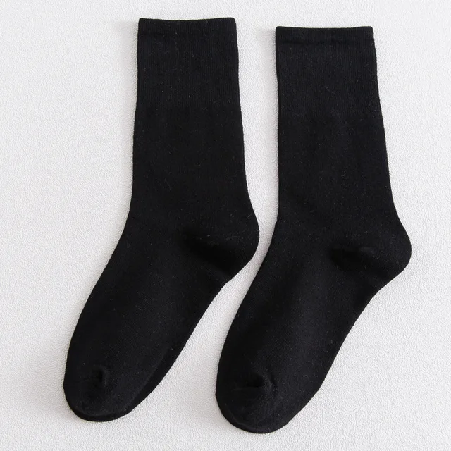 Solid color socks Ⅰ Middle tube Knitted Japanese Korea Loose Long Socks Women Pile Ins Soft Fashion girls Spring and Autumn Black