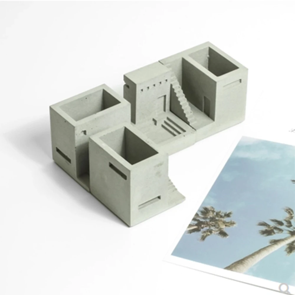 Miniature construction concrete flower pot silicone mold cement pen holder mould gypsum craft | Дом и сад