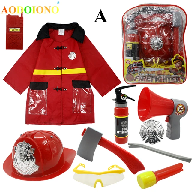 11pcs Fire Chief Role Play Costume Dress-Up Children's Toys Fire Hat Clothes Water Gun Fire Fighting Tools Firefighter Toy Set 1