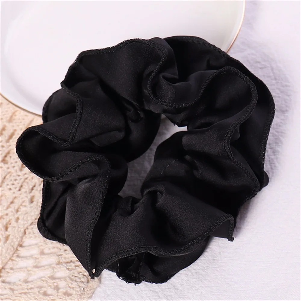 Black 1 шт., корейские женские одноцветные Кольца для волос, французские Ретро Сатиновые веревки для волос, простая резиновая повязка на голову, аксессуары для волос, резинки для волос - Цвет: Black