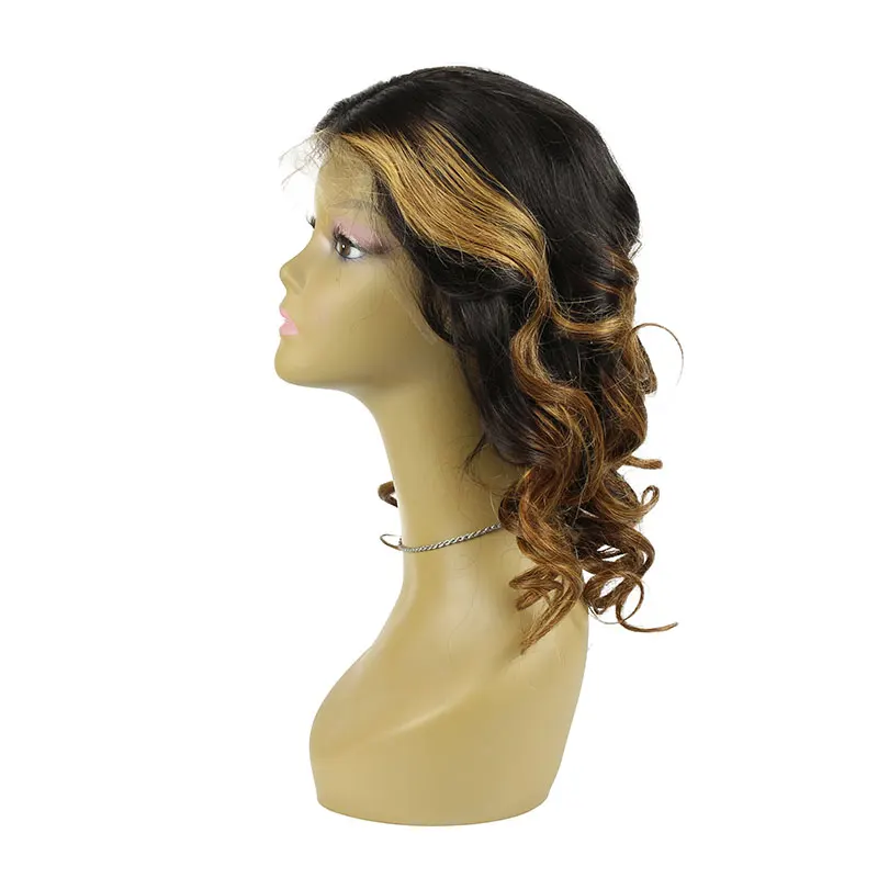 virgin remy100% человеческих волос фронта шнурка парик два тона 14 дюймов для женщин