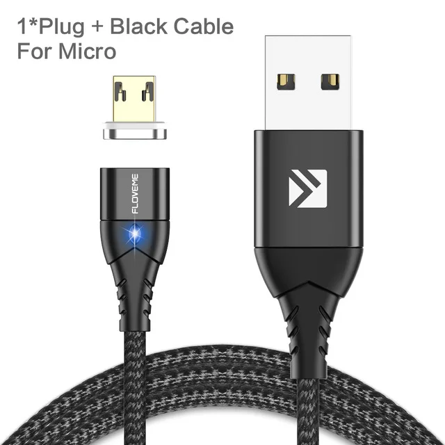 black for micro FLOVEME Магнитный кабель Micro usb type C для iPhone кабель освещения 1 м 3A провод для быстрого заряда type-C Магнитный кабель для зарядки телефона - Цвет: black for micro