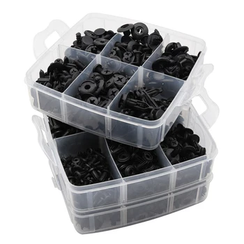 

16 Kinds Rivets Assortment Black Fasteners Clips With Removal Plier 620Pcs Set Auto Car