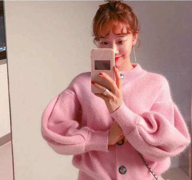 WHITNEY WANG осень зима мода уличная фонарь рукав женский кардиган джемпер sueter mujer invierno