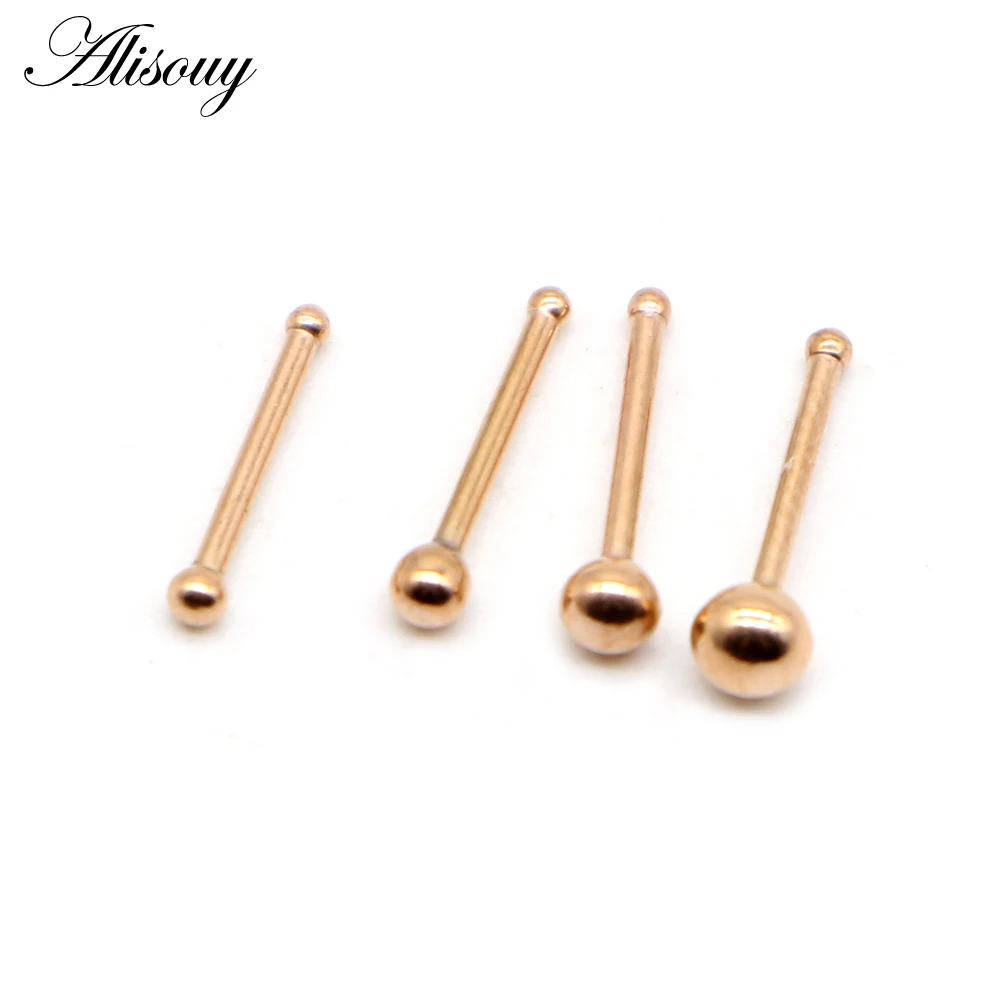 Alisouy 1Pc 20G 1.5/2/2.5/3mm Bone Nose Stud Piercing Earring Anodized Rose gold Color Nose Ring Straight bar Jewelry 0.8mm