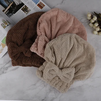 

3Colors Wrapped Towel Bathing Cap Cartoon Coral Fleece Hair Turban Quickly Dry Hair Hat