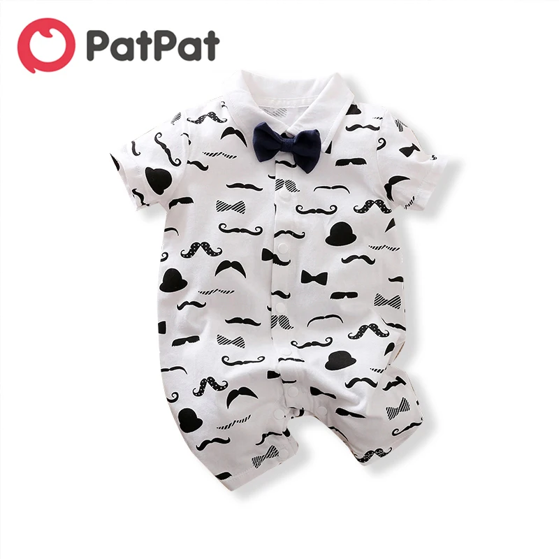 PatPat 2020 New Summer and Spring Baby Boy Beard Allover Short-sleeve Romper &amp Toddler One Pieces Jumpsuits |