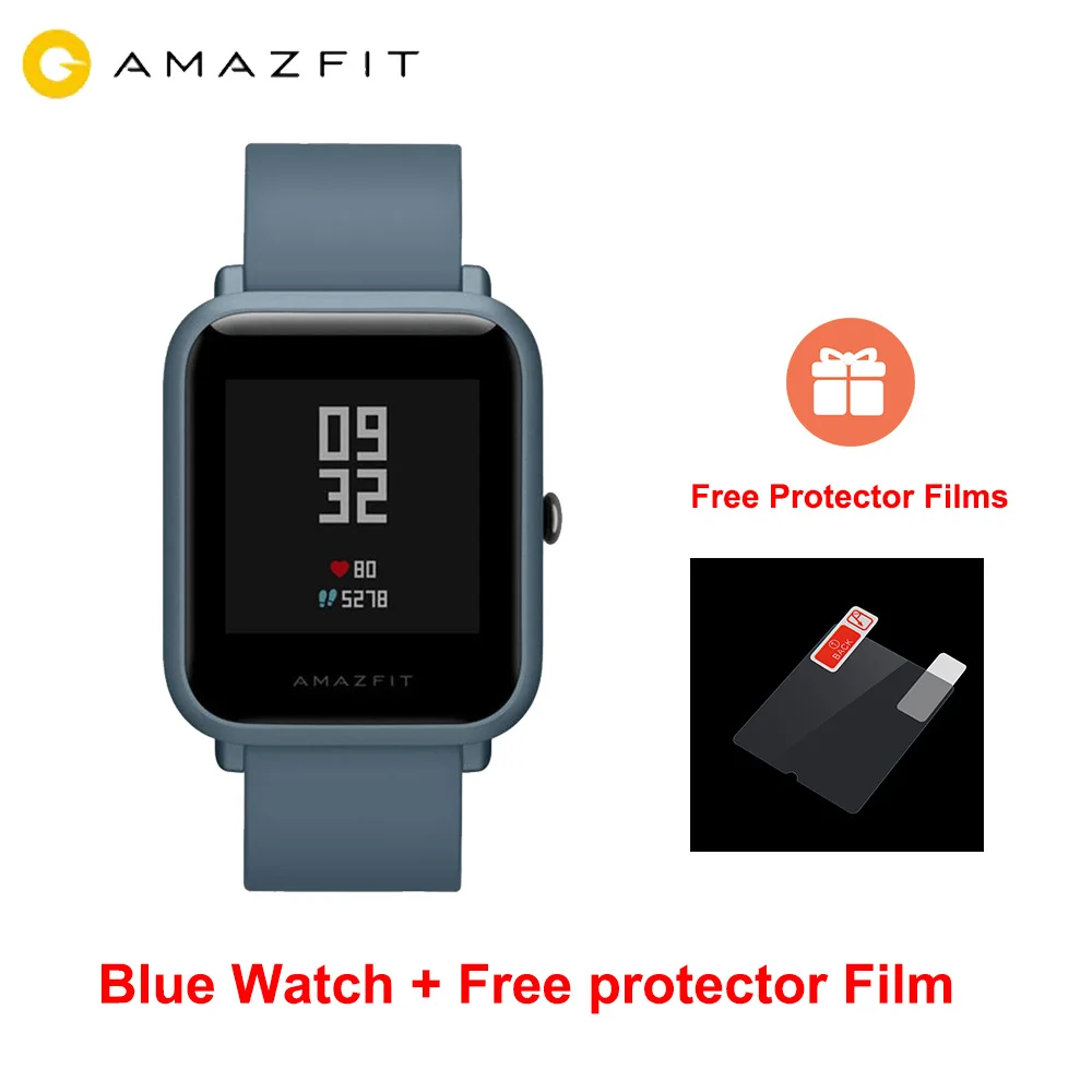 [] Оригинальные Смарт-часы Huami Amazfit Bip Lite 3 АТМ, водонепроницаемые, 45 дней в режиме ожидания, трекер сердечного ритма, умные часы - Цвет: Blue add films