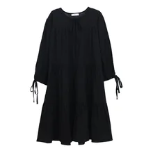 4 to 16 years kids& teenager girls black cotton long sleeve casual dress big girl fall winter bowknot loose maxi dresses