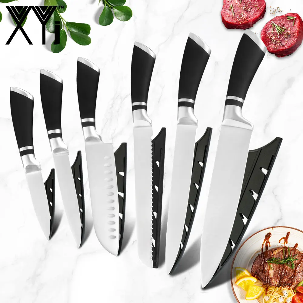 

XYj 6 Pcs Set Kitchen Knives Economical Sainless Steel Sharp Blade Knife Paring Utility Santoku Slicing Bread Chef Cooking Knife