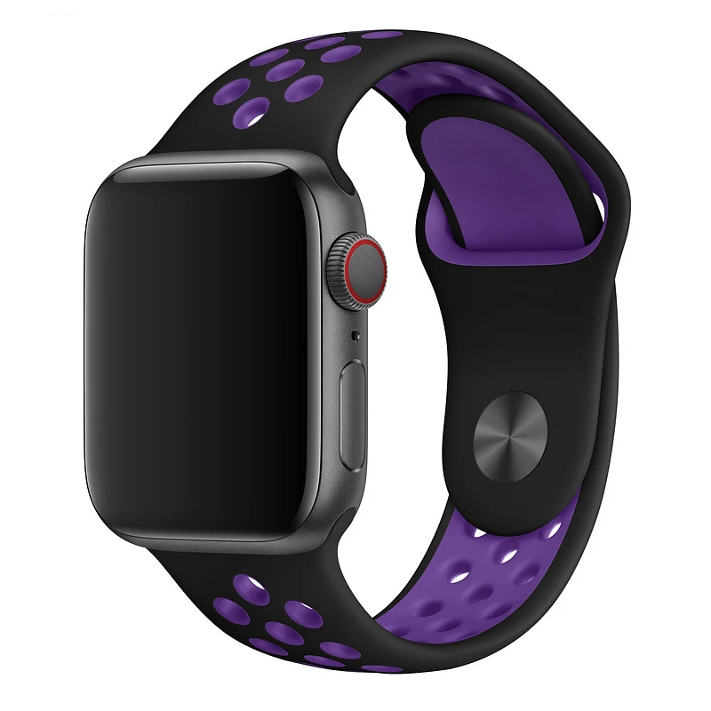 Ремешок для apple watch 42 мм 38 мм силиконовый браслет correa iwatch 5 4 3 2 44 мм 40 мм спортивный браслет pulseira apple watch 4 аксессуары - Цвет ремешка: Black Hyper Grape