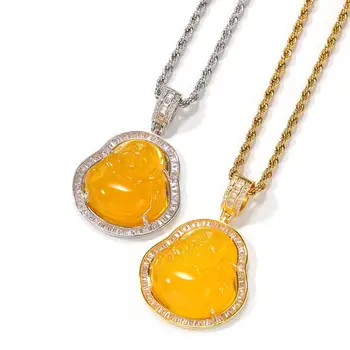 

Blue / Red / Pink / Green Buddha Choker Iced Out Cubic Zirconia Pendant Necklace Charm Hip Hop Fashion Jewelry For Women Gift