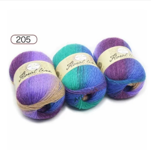 205 mylb 3pcs X100g Fine Rainbow Line Yarn for Knitting Cashmere Wool Yarn Crochet Melange High Tenacity Knitting Needle 12 - Цвет: 205