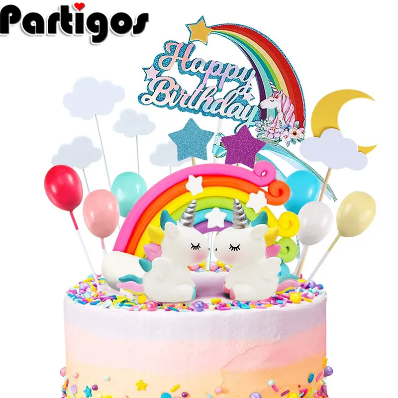 

Rainbow Unicorn Cake Topper Cloud Cake Flags Birthday Kids Favors Cake Decor Party Cupcake Topper Wedding Dessert Table Decor