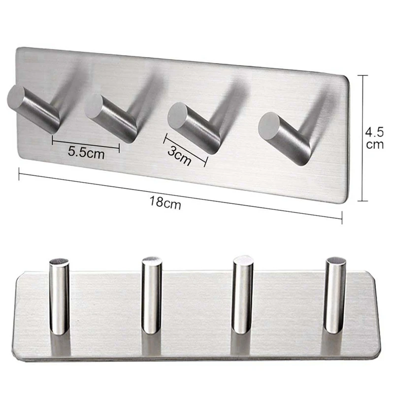 

4 Hooks Towel Hooks Self-adhesive Wall Hooks Waterproof Adhesive Hooks Brushed stainless steel towel rails without drilling for