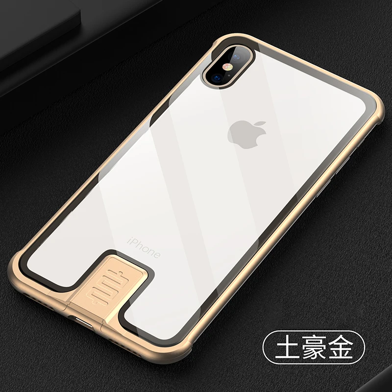 Металлическое стекло для iPhone XS MAX X XR 7 8 Plus, чехол с замком, металлическая рамка, противоударный защитный корпус, HD закаленное стекло, полное покрытие - Цвет: Золотой