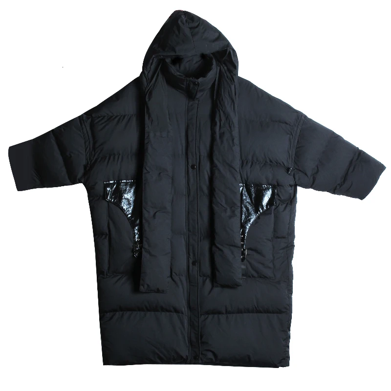 Fashion Tide NEW Autumn And Winter Women Fashion Original Styles Thick Cotton Padded Coat Pocket With Hat Parka WJ55511 LOOSE - Цвет: black