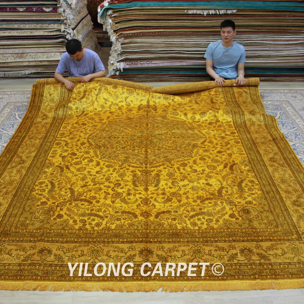 Yilong 9'x12' старинные классические ковры Большой бежевый медальон vantage шелковый ковер ручной работы(0898