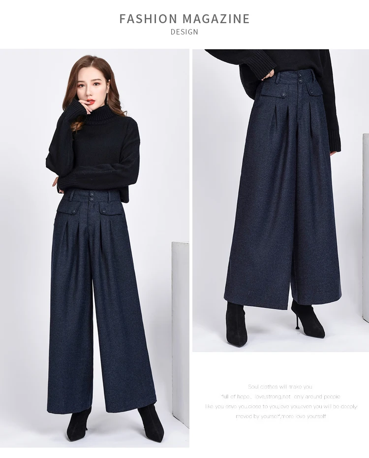 capris 2020 winter warm wool women's pants female high waist pleated wide leg pants capris for women trousers woman Plus size 4xl high waisted jeans