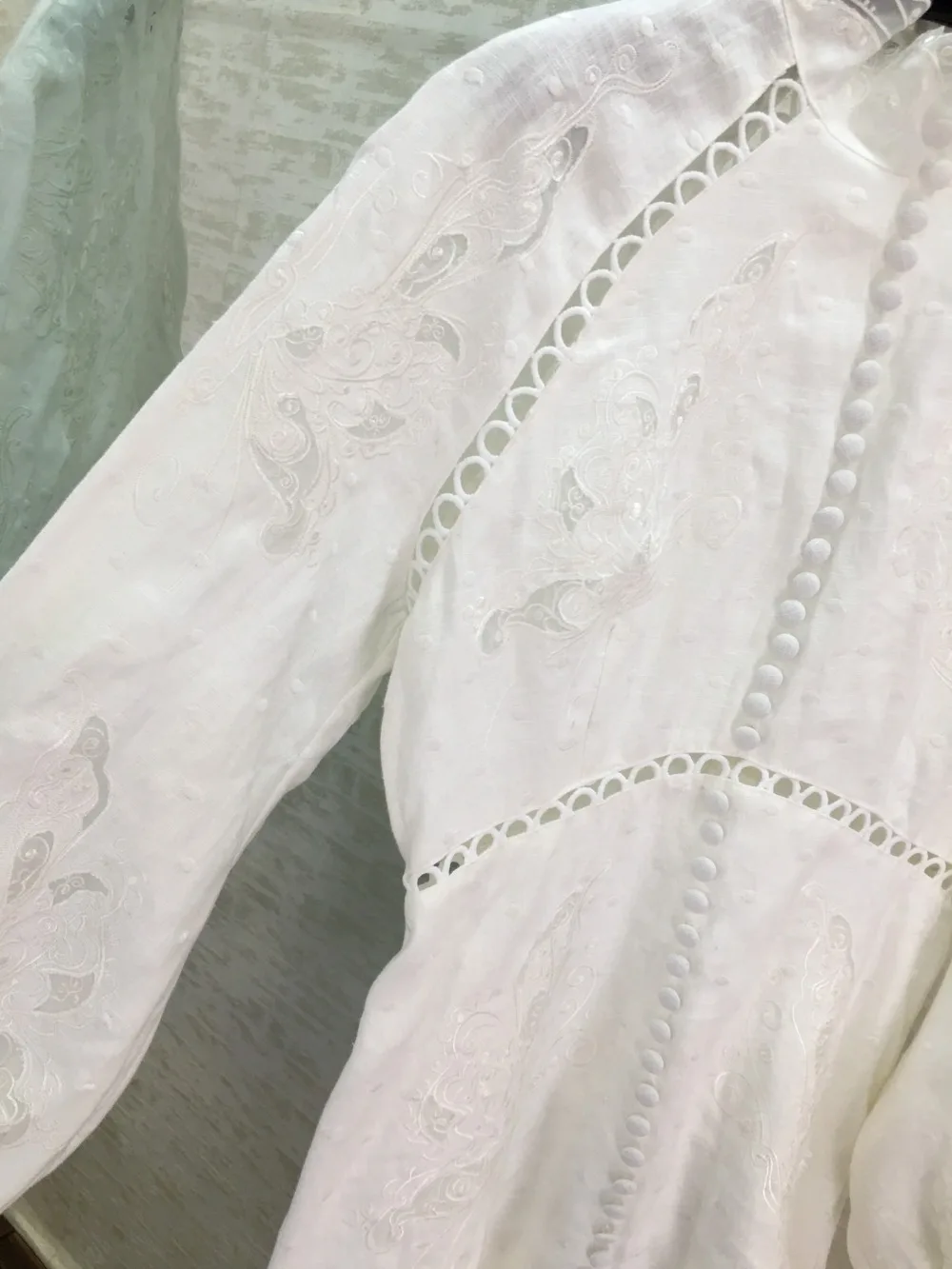 11,22 высокое качество новая мода воротник Мандарин выдалбливают Вышивка однобортный фонарь с длинным рукавом винтажное тонкое платье для женщин
