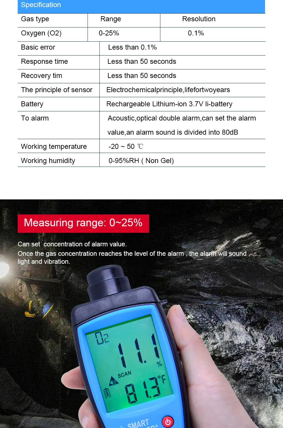  SMART SENSOR Oxygen Meter Digital Portable Automotive O2 Gas Tester Monitor Detector Handheld Oxyge