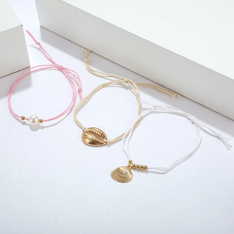 Docona 3 шт./1 комплект Boho Золотая подвеска из перламутровой жемчужины Набор браслетов для ног для женщин Девушка многоярусный ножной браслет набор пляжные украшения B05407