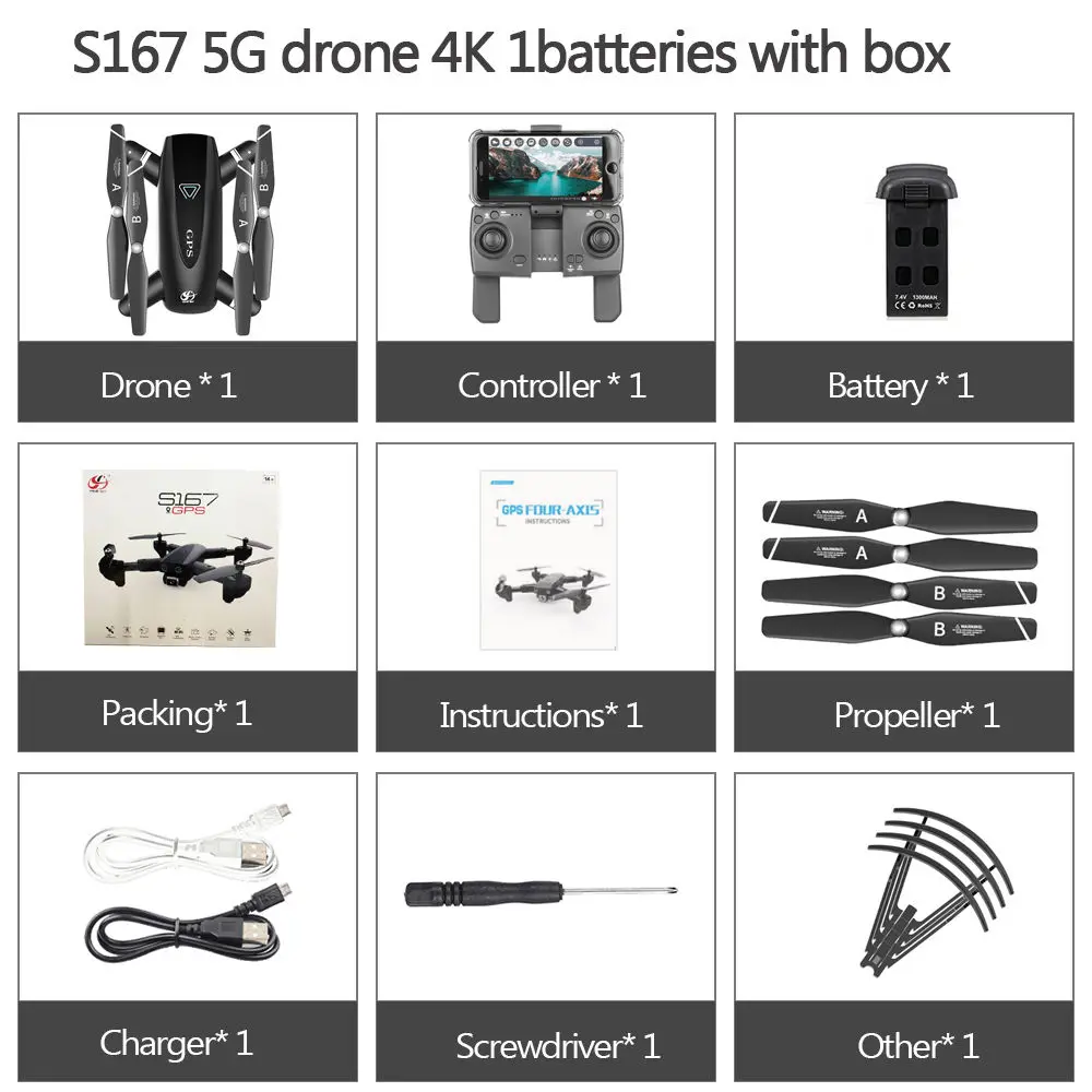 CSJ 5G Wi-Fi FPV gps Дрон с камерой 4K HD Way-point летающие жесты Фото Видео авто возврат домой S167 RC Квадрокоптер RC игрушки - Цвет: 5G 4K 1B With Box