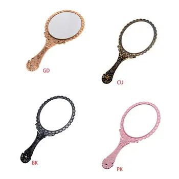 

Womens Princess Vintage Handheld Mirror Metallic Plastic Shell Classical Oral Vanity Makeup Cosmetic Tool with Handle Travel