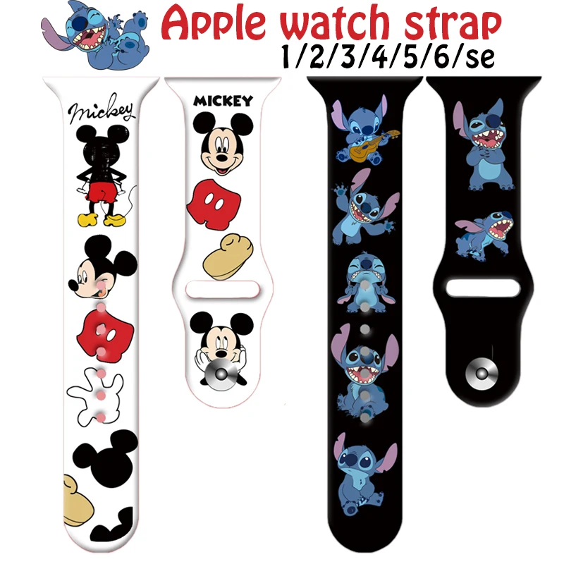 Mickey Stitch Strap For Apple Watch band 12 3 4 5 6 se Silicone smartwatch watchband bracelet iWatch 40mm 38mm 42mm 44 mm | Наручные часы