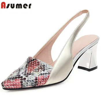 

ASUMER 2020 new arrival women pumps pointed toe mixed colors snake slip on summer party shoes comfortable casual shoes woman