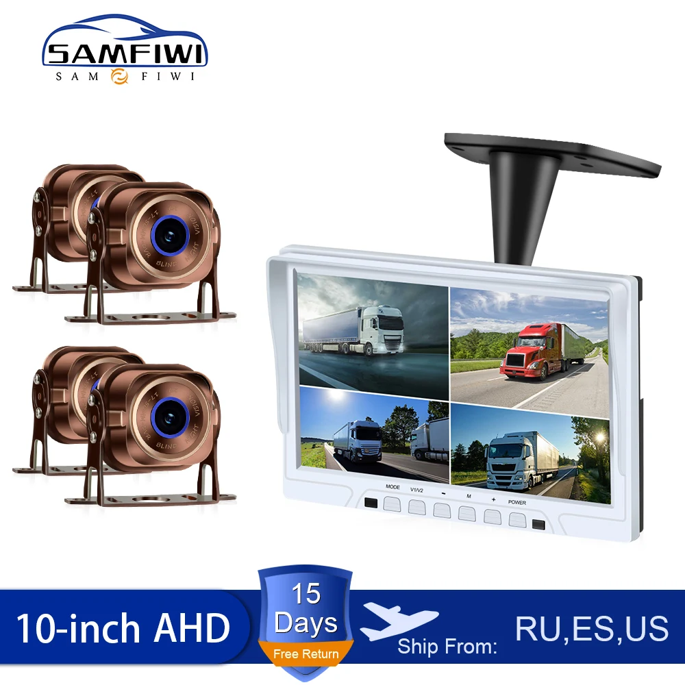 

4ch Car monitor 10 inch car screen 4 Split Roof Mount Monitor LCD Display Recorder for Truck Auto Bus RV Rear View Camera System