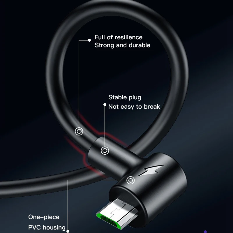 ACCEZZ 90 градусов 3 А микро USB кабель для быстрой зарядки Microusb кабель для синхронизации данных для мобильного телефона samsung Xiaomi huawei Android 1 м 2 м