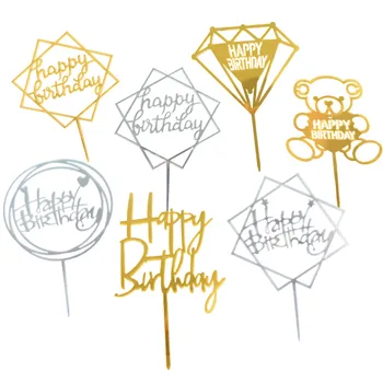 

1Pcs Acrylic Happy Birthday Cake Topper Cake Insert Baking Supplies Cupcake Wedding Birthday Party Cake Top Flag