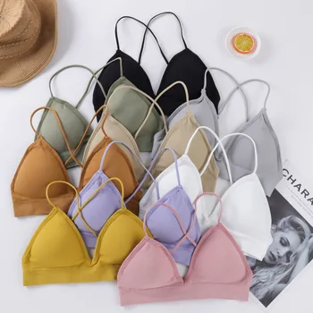

Student Vest High School Girls Bottom Wireless Beauty Back Strappy Camisole Tank Tops Gather Camisoles Soft Seamless Tees