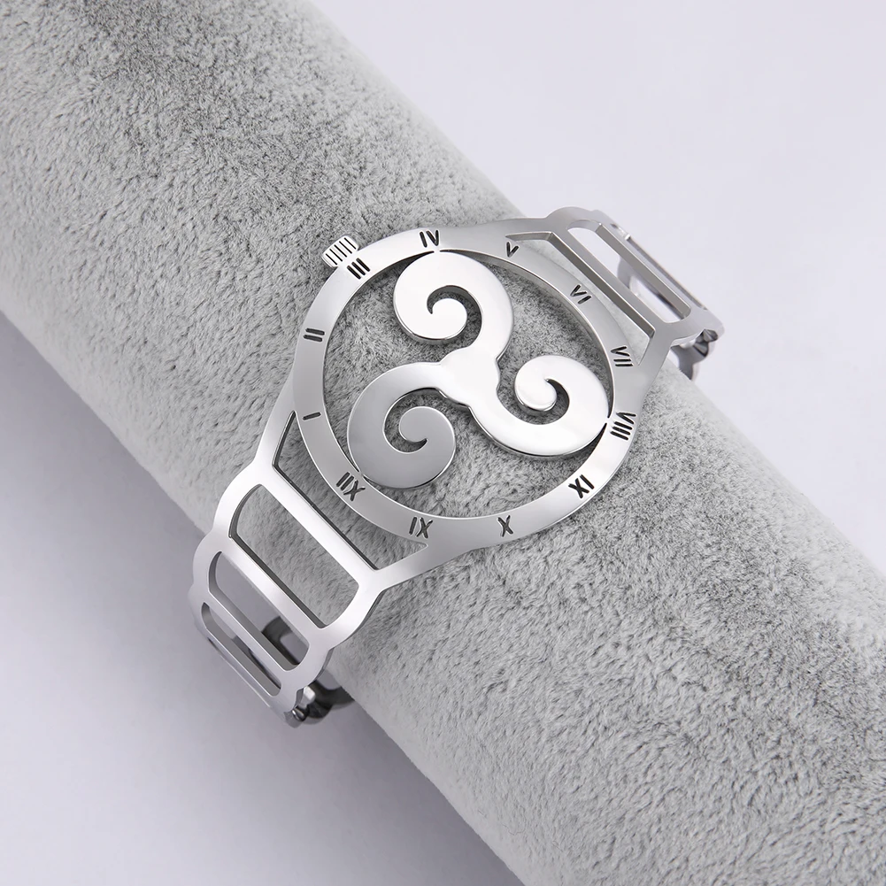 My shape Браслет-манжета Triskelion Viking винтажный Готический Ирландский Узел женские часы браслет из нержавеющей стали руны римские цифры подарок