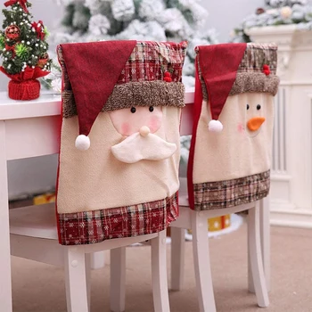 

4 Pcs Christmas Chair Cover,Snowflake Plaid Dinner Chair Cap Chair Covers ,for Christmas Decor (Santa Claus+Snowman )