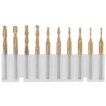 

10Pcs Titanium Coated Ball Nose End Mill Milling Cutter Bits Rotary Burrs Set 3.175mm Shank