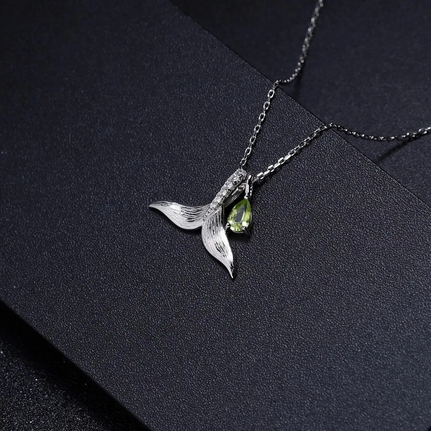 GEM'S балетный женский серебряный кулон из натуральной 925 пробы Серебряный Зеленый Перидот милый кулон в виде рыбьего хвоста вечерние ювелирные изделия