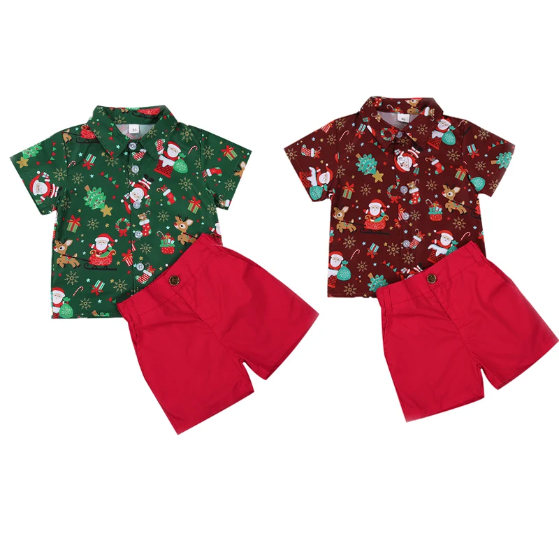 Toddler Baby Boy Christmas Clothes Set Kids Short Sleeve Santa Print