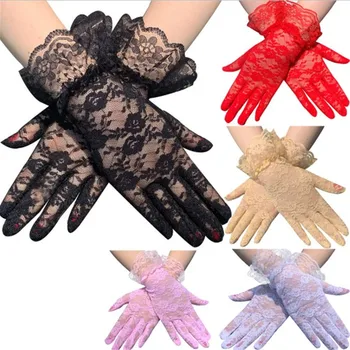 

Black Gloves Women Lady Lace Party Sexy Dressy Gloves Summer Full Finger Sunscreen Gloves for Girls Driving Sunscreen Gloves
