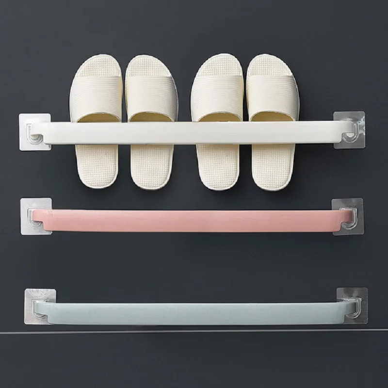 Useful Plastic Wall Mounted Bathroom Towel Bar Shelf Self-adhesive Rack Holder Toilet Roll Paper Hanging Hanger Bathroom Supply