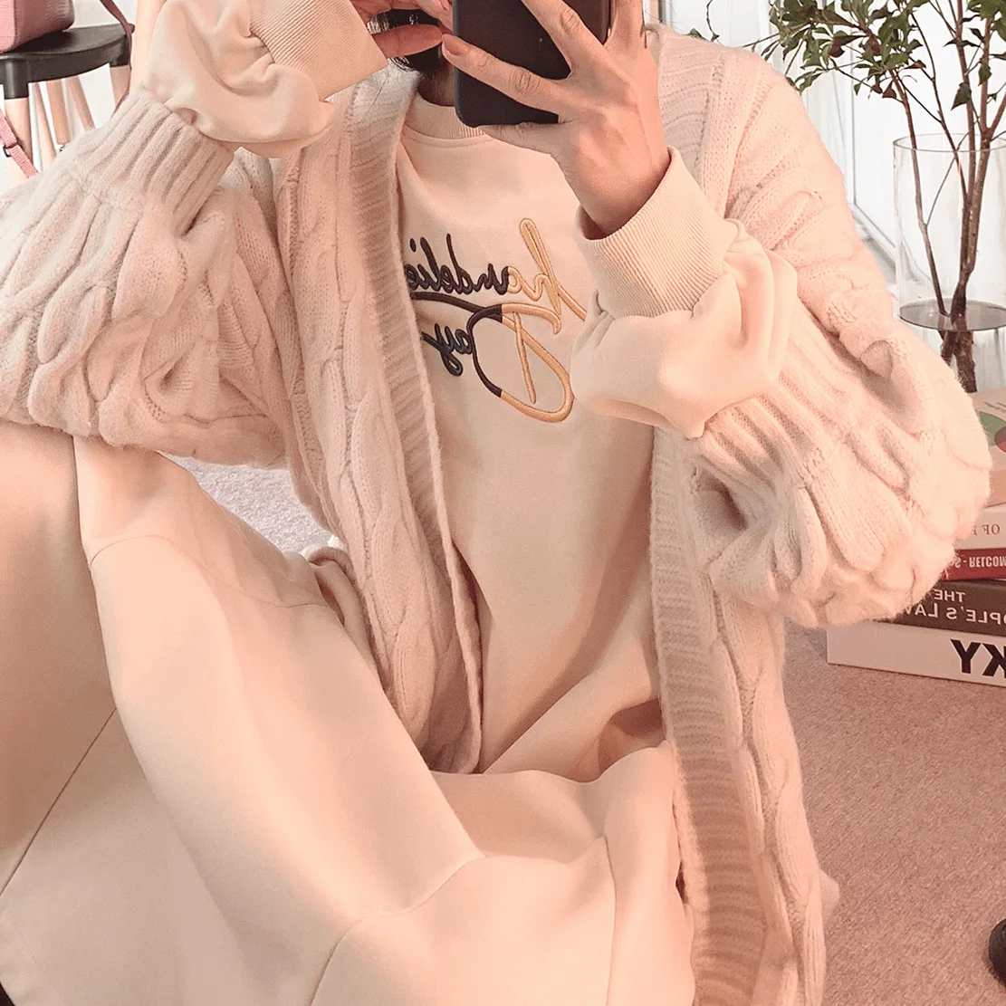 #Special Offers Lady Cardigan Splice Geometric Patterns Long Sleeve Knitted Sweater Women Open Stitch Casual Korea Sweters Women Autumn Winter