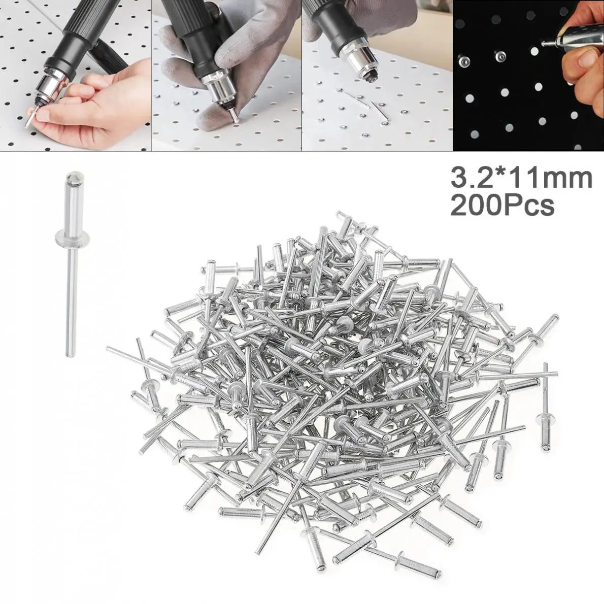 200 шт./лот M3.2x11mm заклепка пистолет ядро потянув клепки разрыв оправки гвоздь с мушроновой головкой и полированной хромированной поверхностью