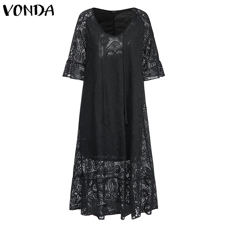 Cena VONDA Party Maxi sukienka VONDA czeski Sexy rękaw motylek Tassel długa sukienka 2019 kobiet Sundress lato Plus rozmiar Vestidos