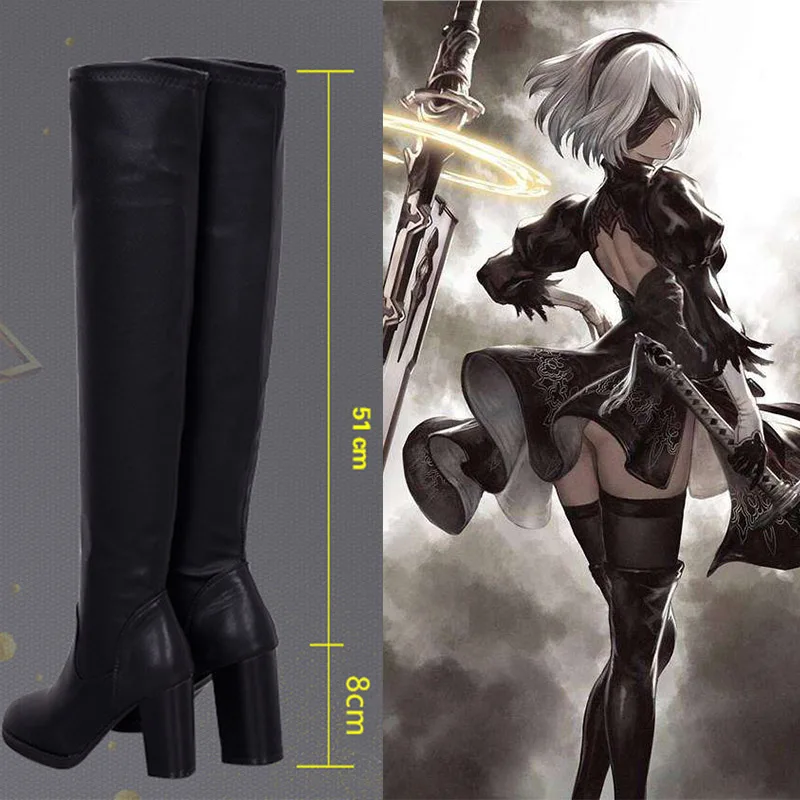 NieR Automata 2B; обувь для косплея; обувь для костюмированной вечеринки в стиле милитари; № 2; обувь для костюмированной вечеринки на Хэллоуин