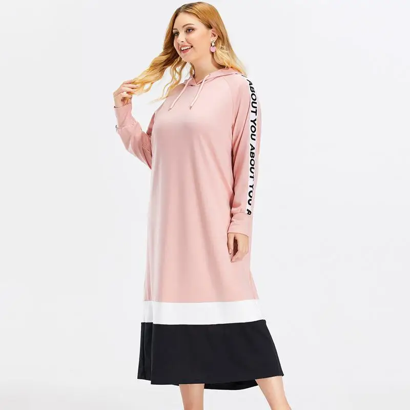 4xl А-силуэт толстовка зимнее платье размера плюс Худи женское платье с буквенным принтом розовое повседневное длинное платье большого размера платье с длинным рукавом