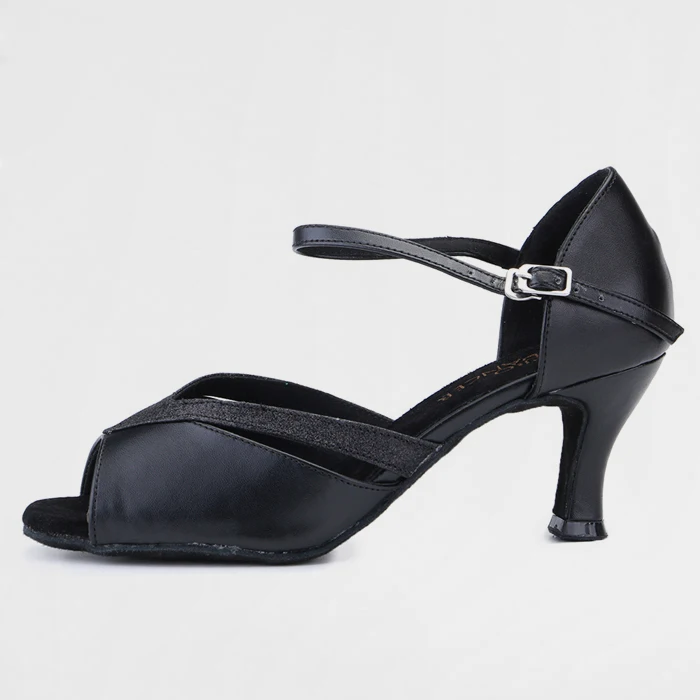 Pro Dancer Women Ballroom Dance Shoes Salsa Latin Dance Sandals Mid Heel Suede Sole Buckle-up