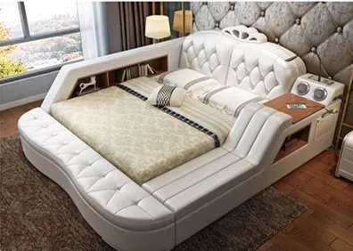 Hot sell white leather bedroom furniture king/queen size bed 